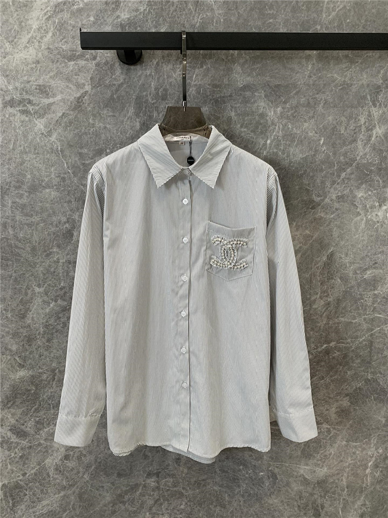 Ch**el pearl logo striped long sleeve shirt replica d&g clothing