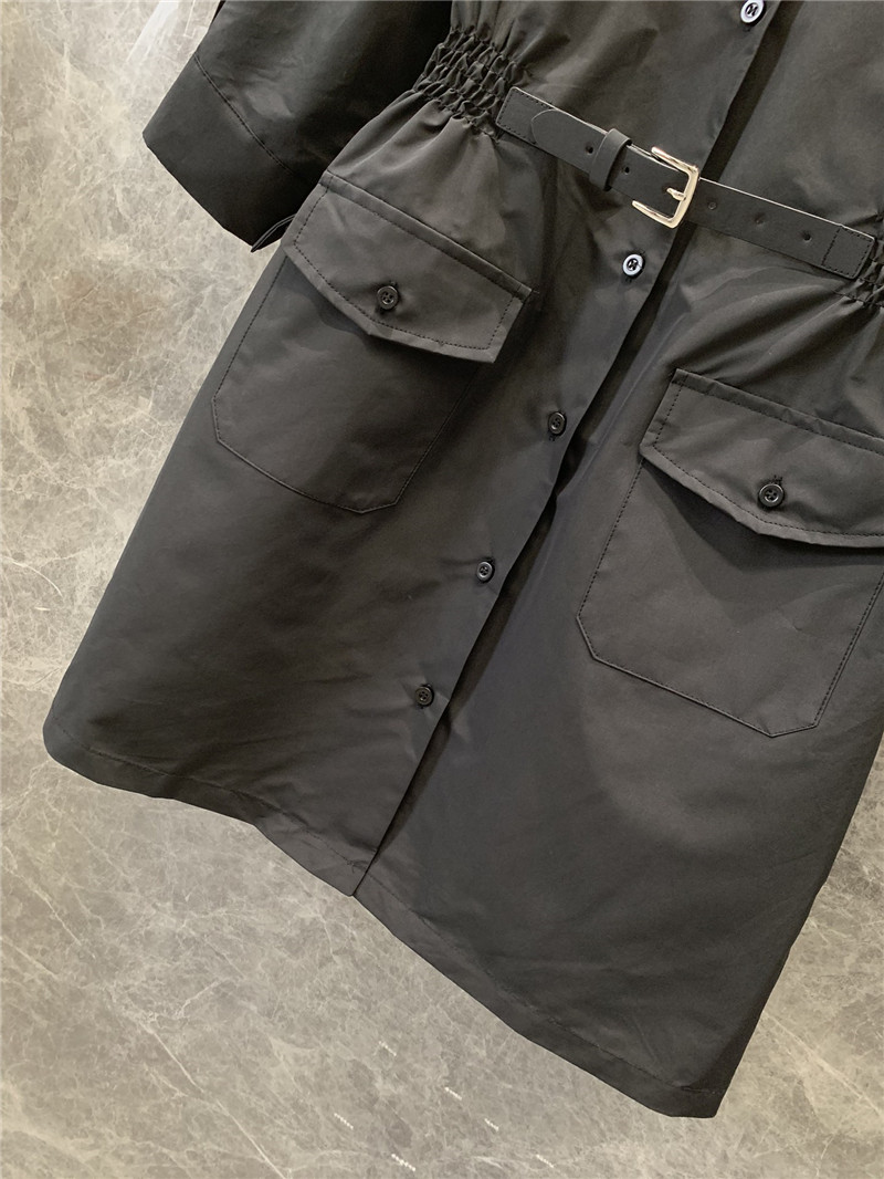 Pra*a lapel belt buckle waist sleeve shirt dress replicas clothes