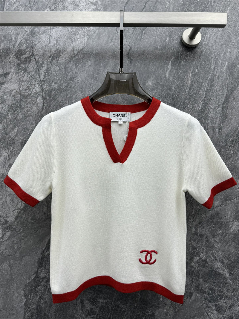Ch**el contrast color knit top replica designer clothes
