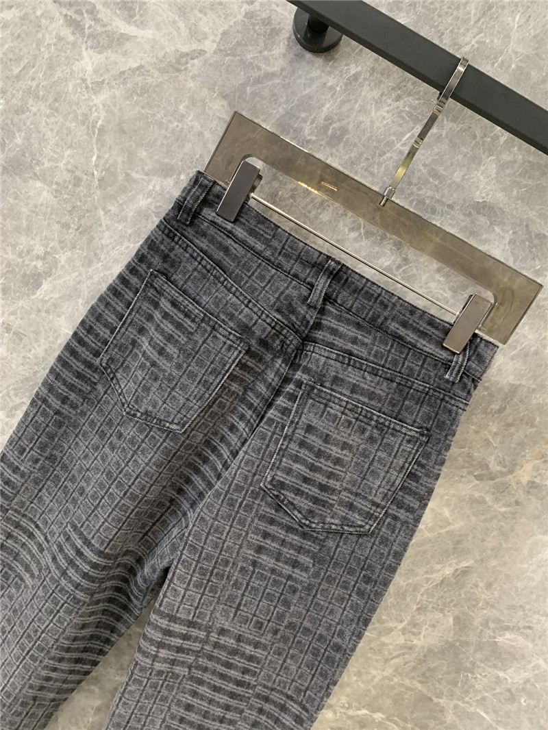 Ch**el black and grey check denim trousers replica clothing