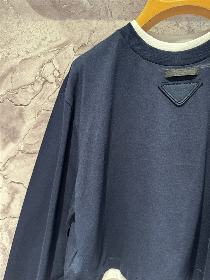 Pra*a contrast color long sleeve t-shirt replica d&g clothing