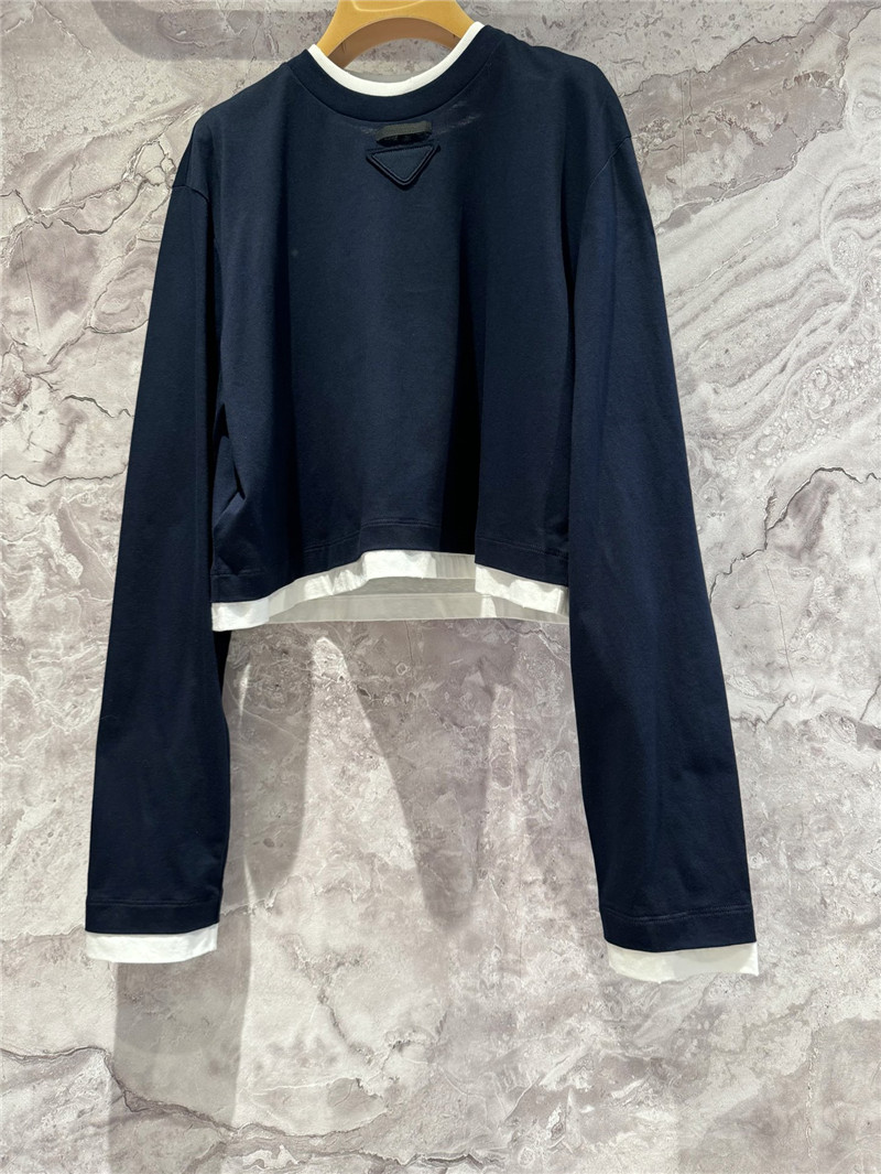 Pra*a contrast color long sleeve t-shirt replica d&g clothing