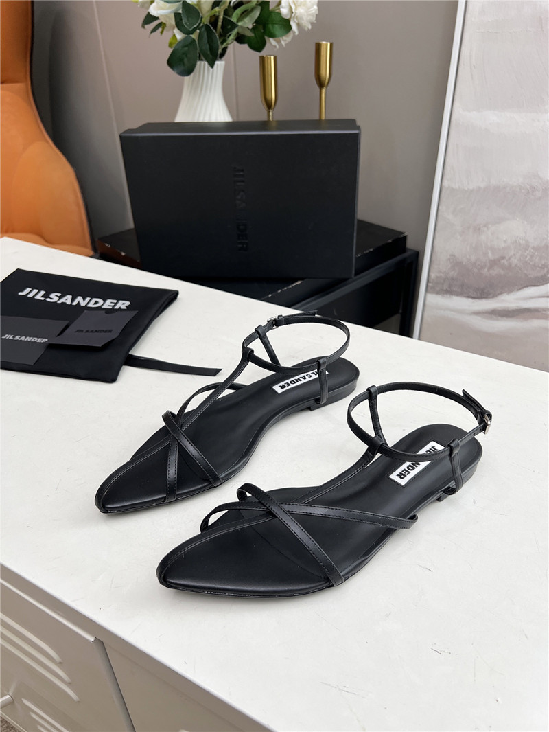 Jil Sander Black Calfskin Pointed Flat Sandals