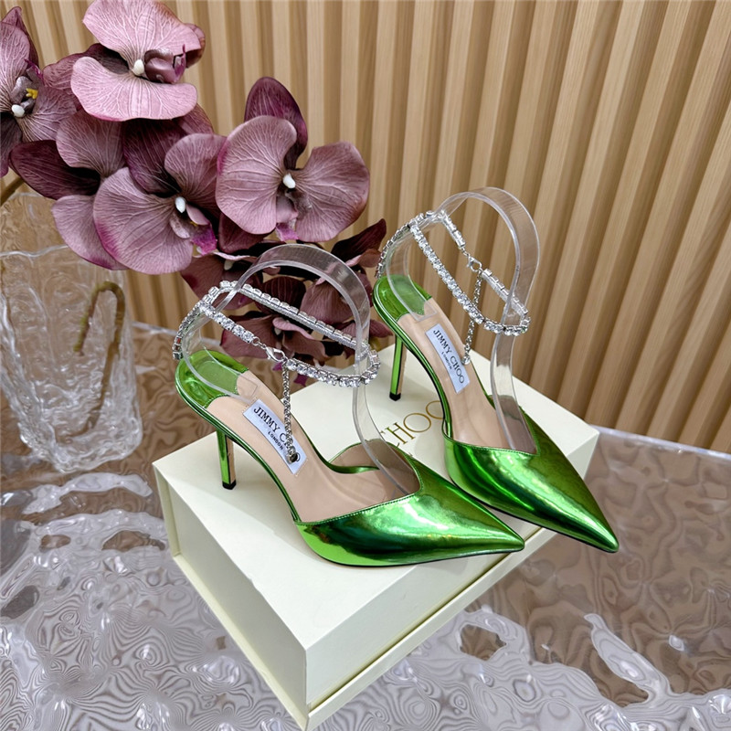 J1m*y Ch00 saeda 100 pumps with crystal in green leather