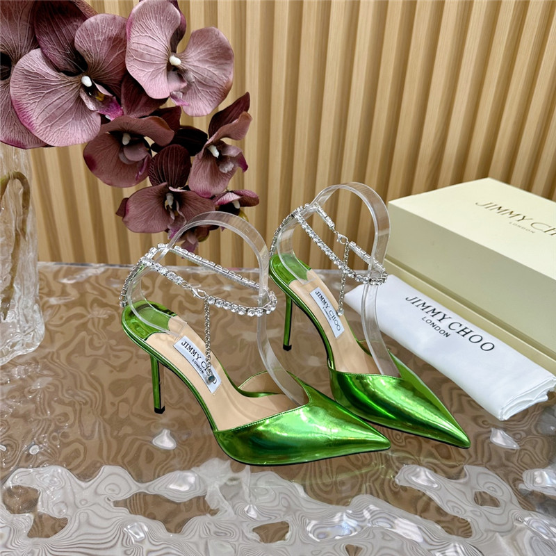 J1m*y Ch00 saeda 100 pumps with crystal in green leather