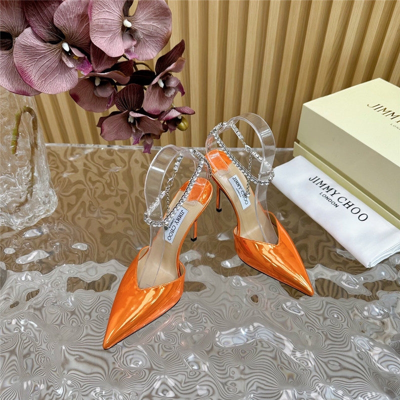 J1m*y Ch00 saeda 100 pumps with crystal in orange leather