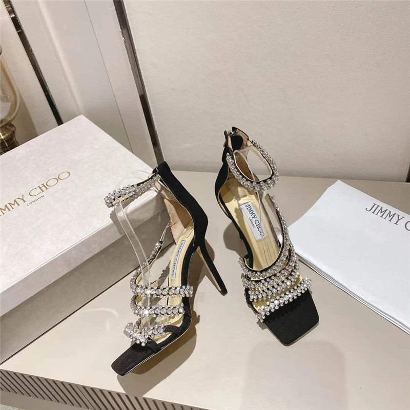 J1m*y Ch00 josefine 100 black suede sandals with crystal