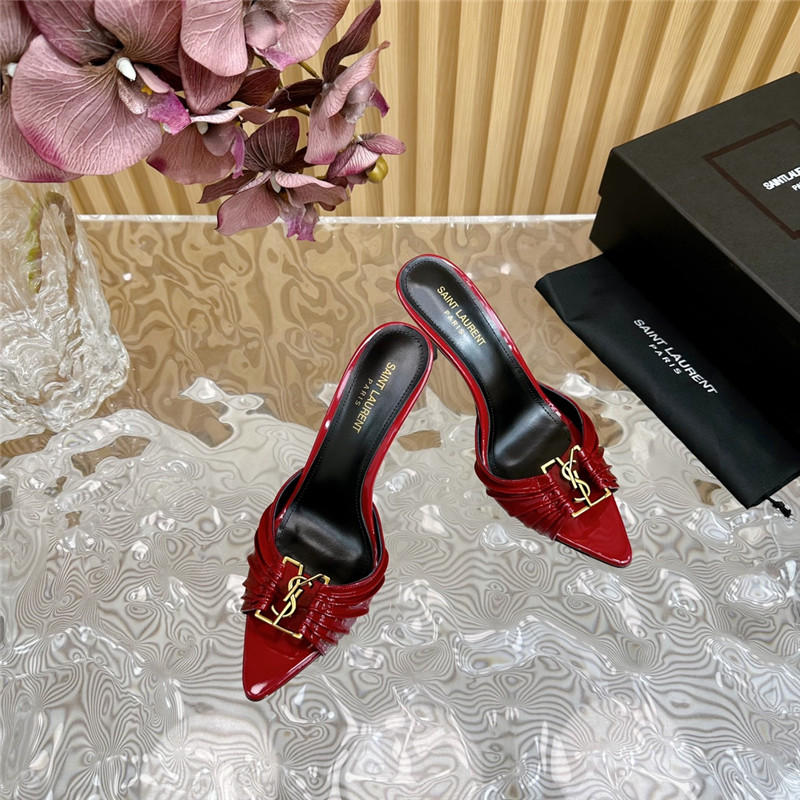 Sa1nt Lau*nt babylone mules in burgundy patent leather