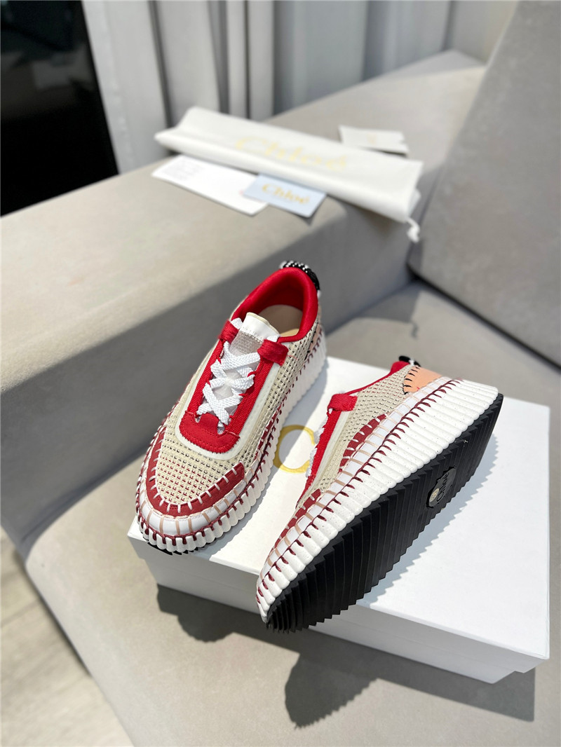 Chloé Lace-Up Rainbow Sneakers Red