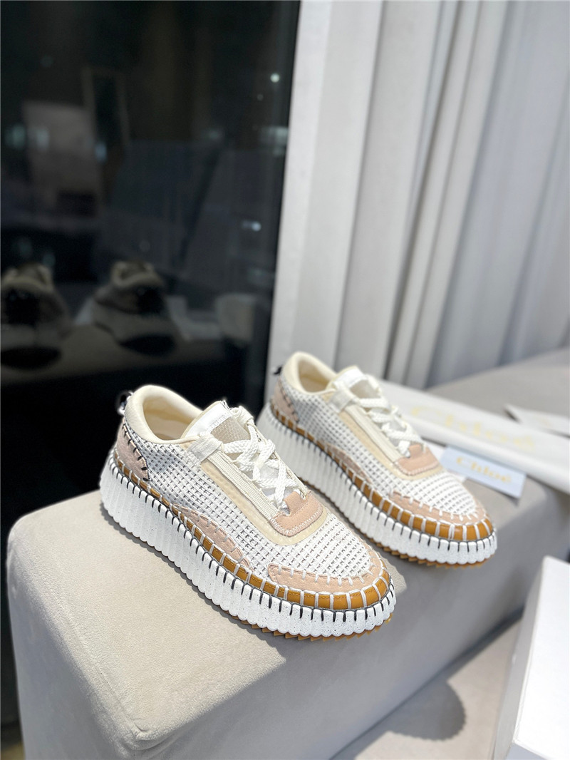 Chloé Lace-Up Rainbow Sneakers Beige