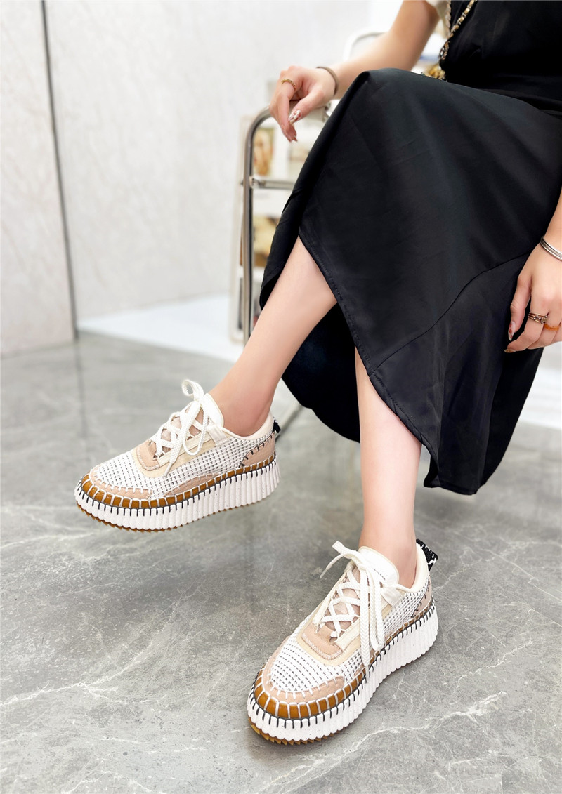 Chloé Lace-Up Rainbow Sneakers Beige