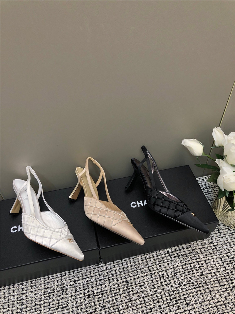 Ch**el white satin beaded slingback pumps