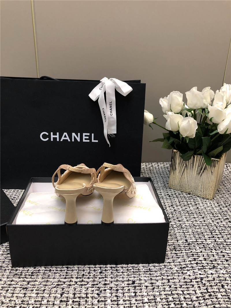 Ch**el beige satin beaded slingback pumps