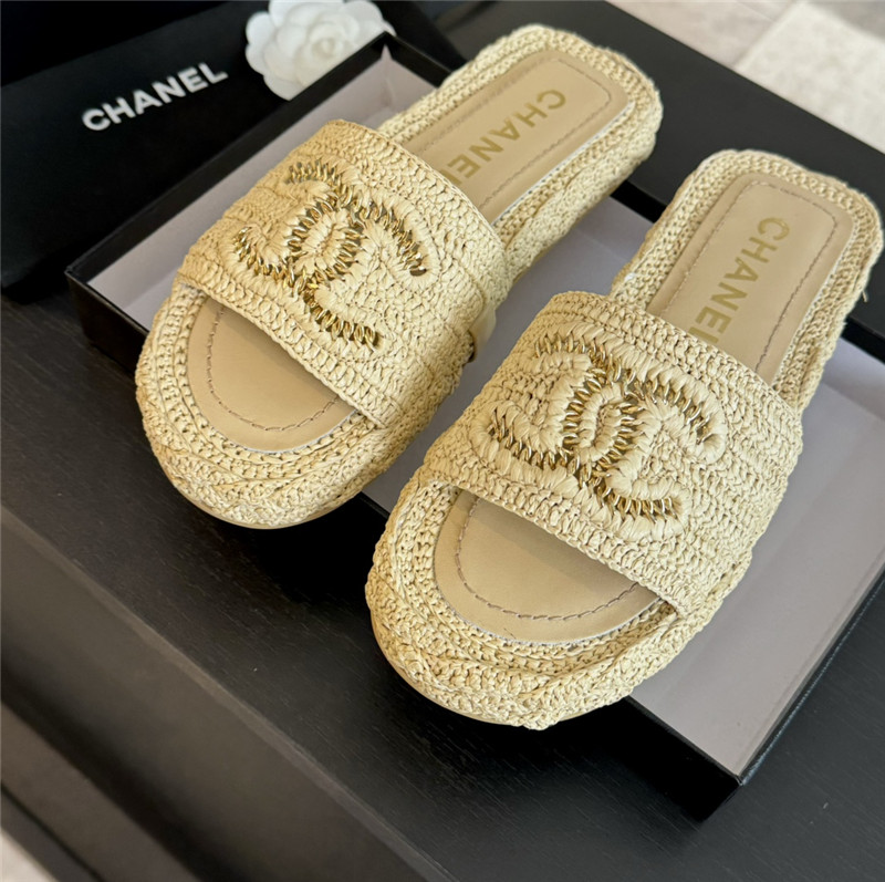 Ch**el crochet slide sandals in beige