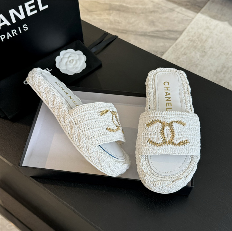 Ch**el crochet slide sandals in white