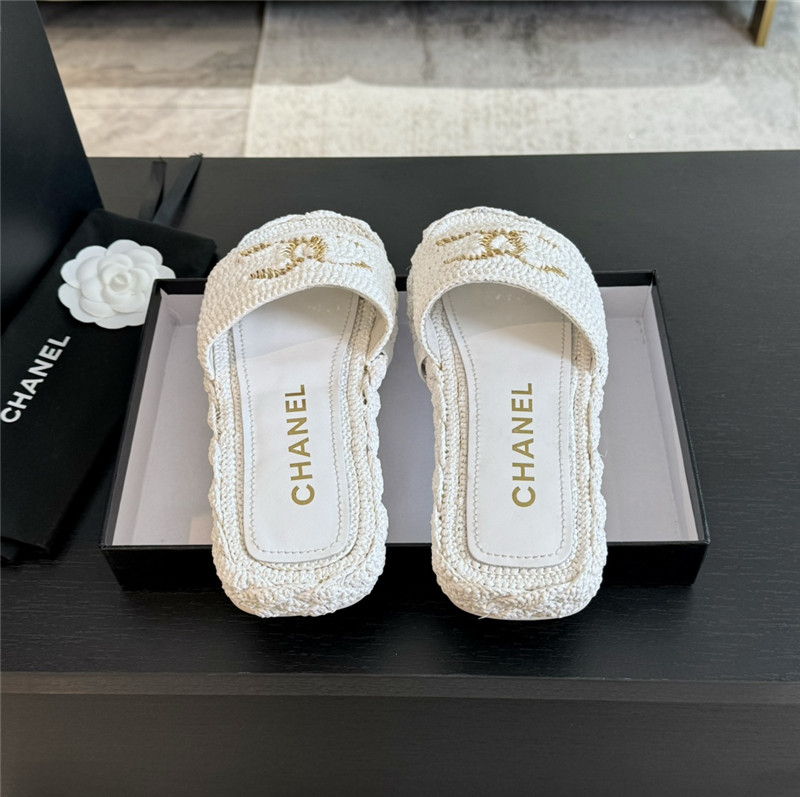 Ch**el crochet slide sandals in white