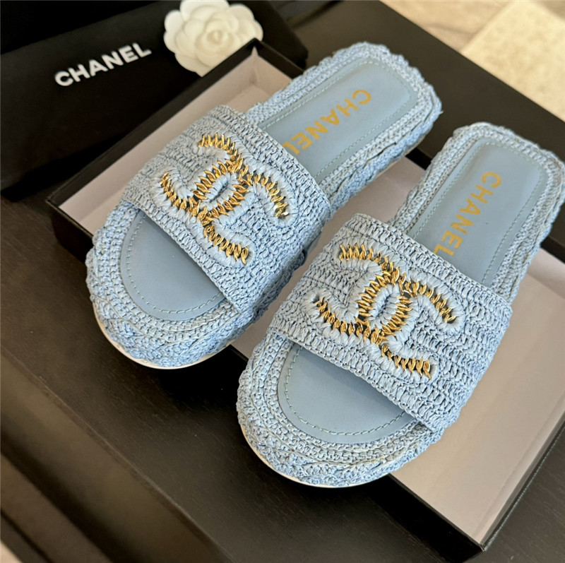 Ch**el crochet slide sandals in blue