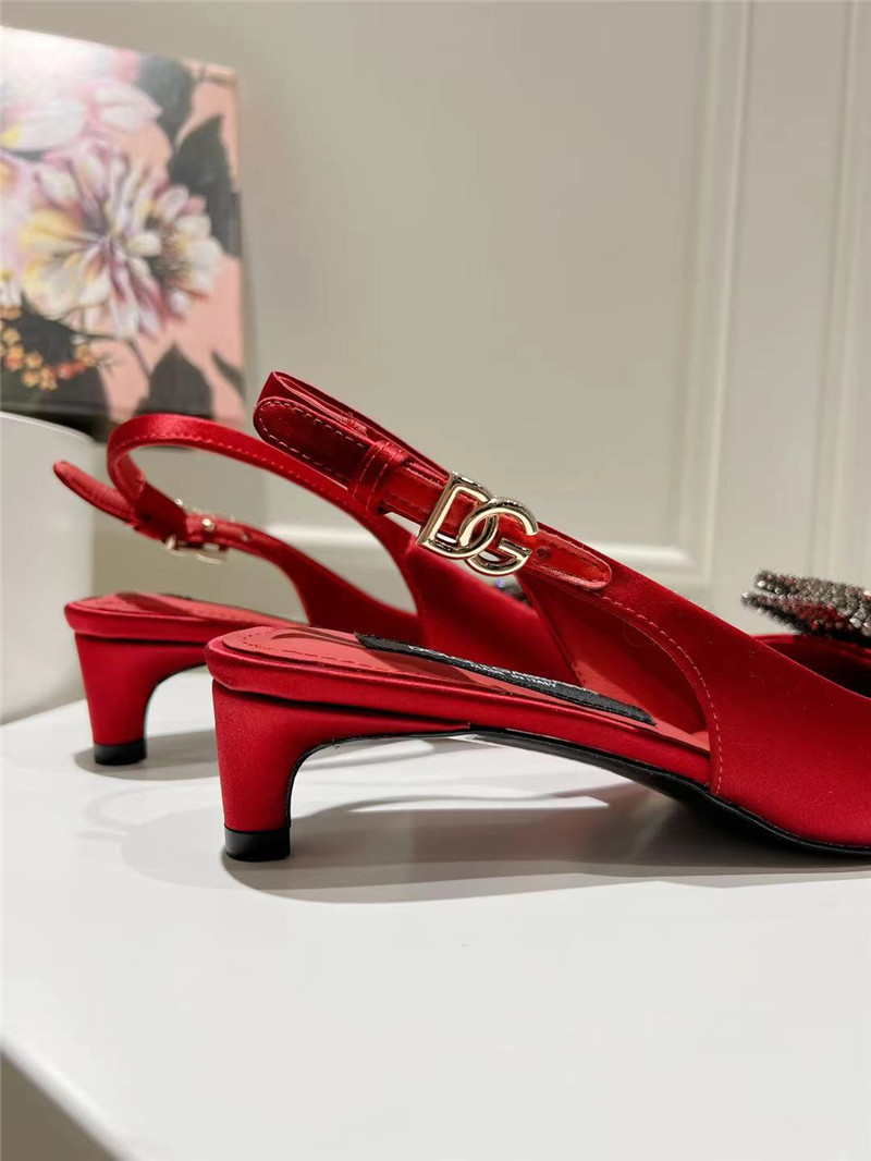 Dolce & Gabbana Burgundy Satin Slingbacks with Rhinestones