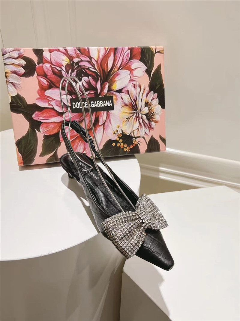 Dolce & Gabbana Black Crocodile Slingbacks with Rhinestones