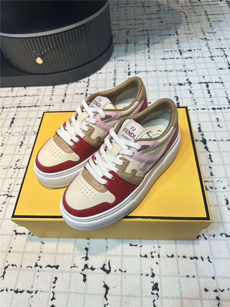 F**di match leather lace-up low top sneakers red brown