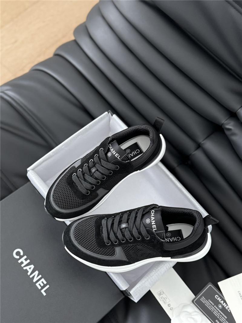 Ch**el suede lace-up sneakers in black
