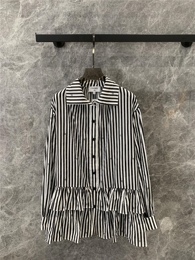 Ch**el lapel ruffle cake stripe dress replicas clothes