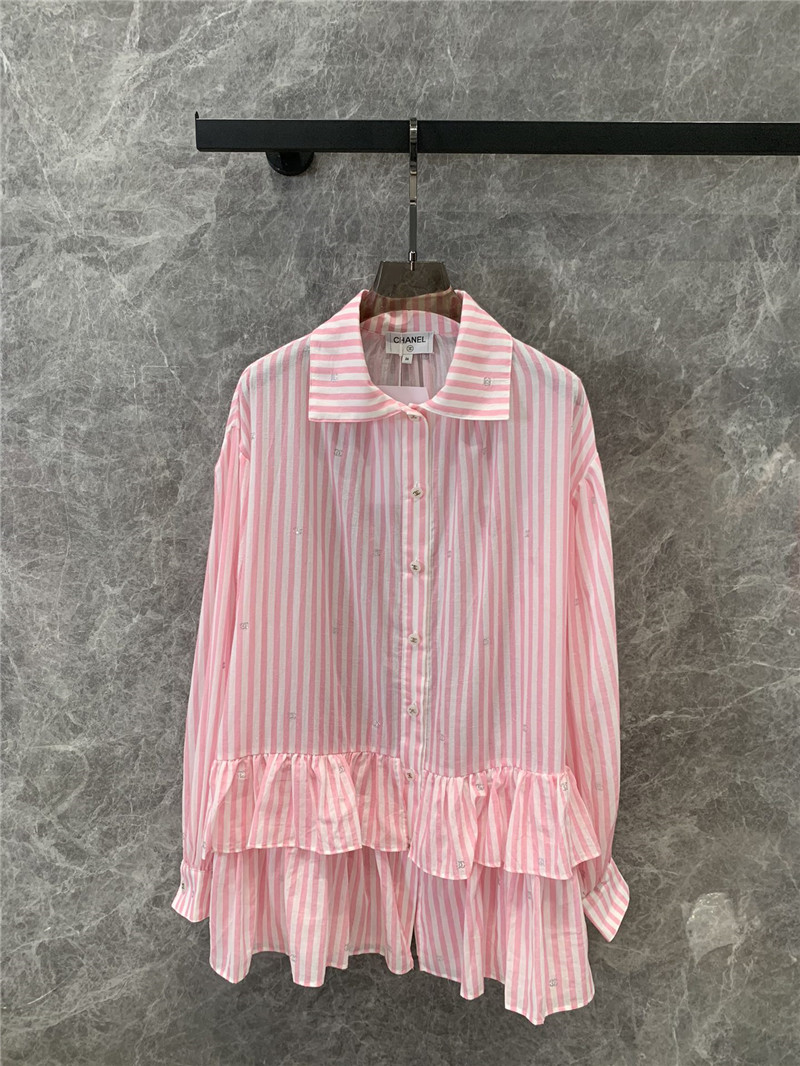 Ch**el lapel ruffle cake stripe dress replicas clothes