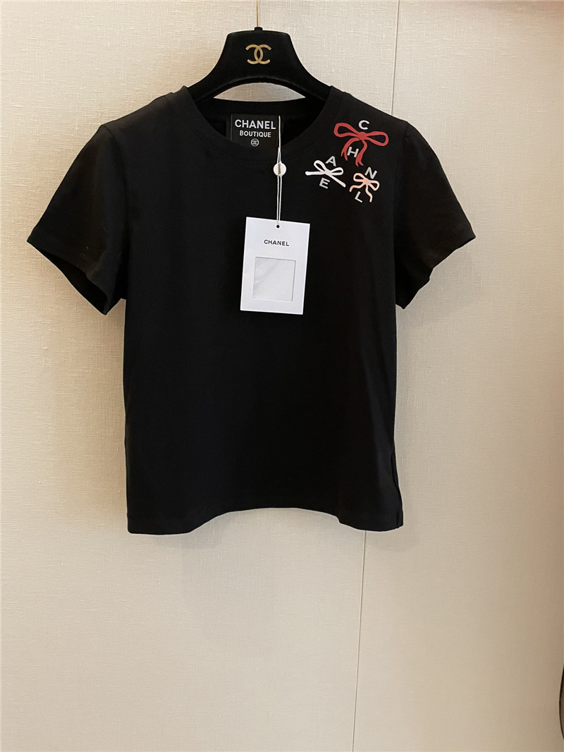 Ch**el short-sleeved replicas clothes with bow print