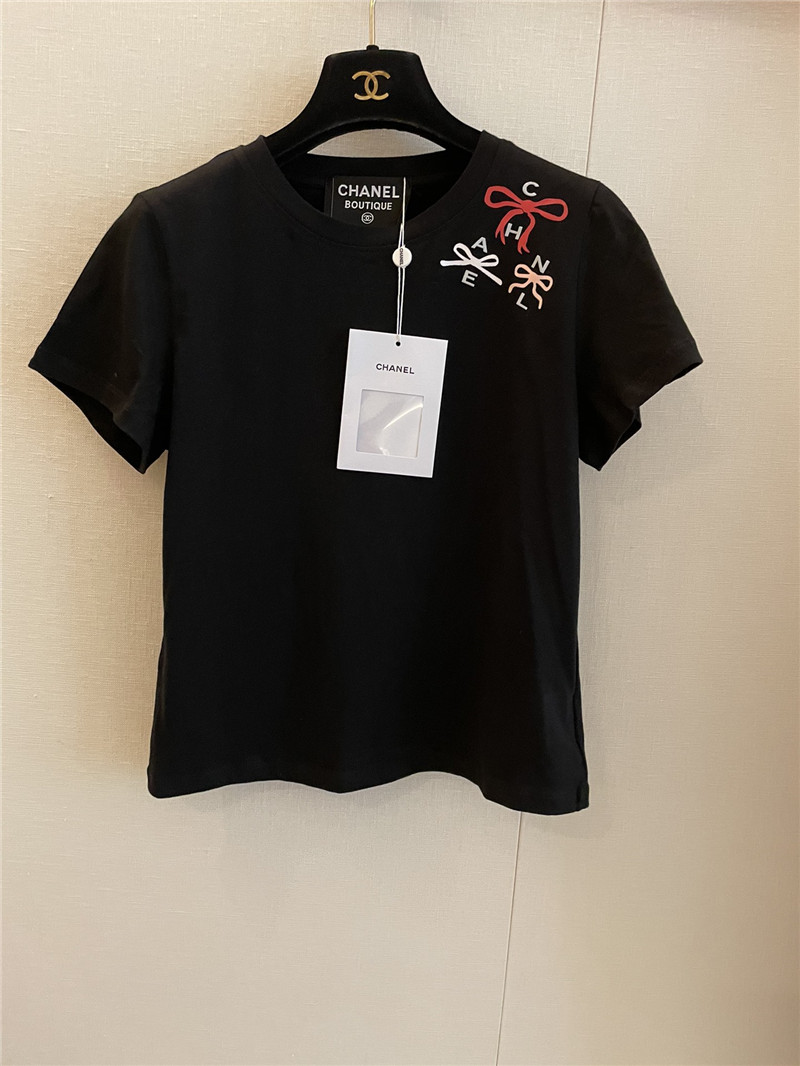 Ch**el short-sleeved replicas clothes with bow print
