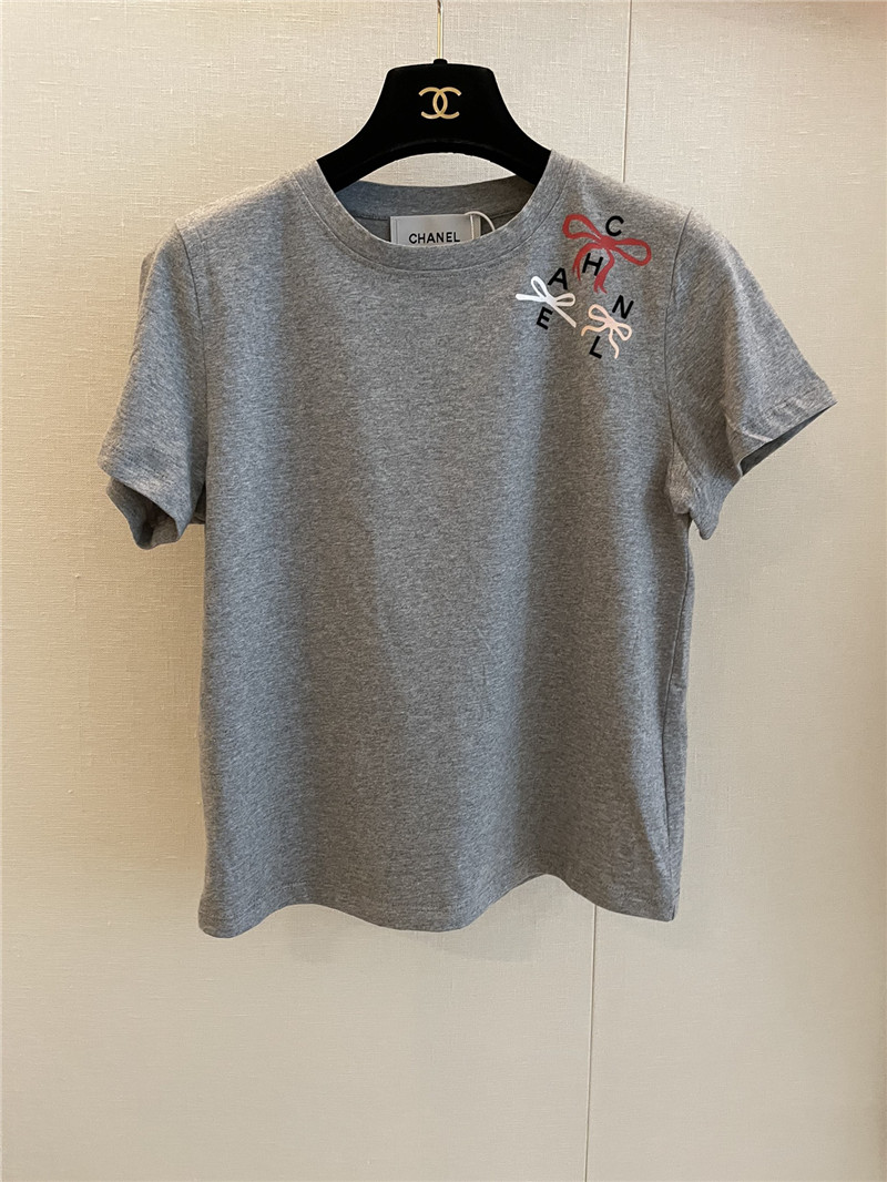 Ch**el short-sleeved replicas clothes with bow print
