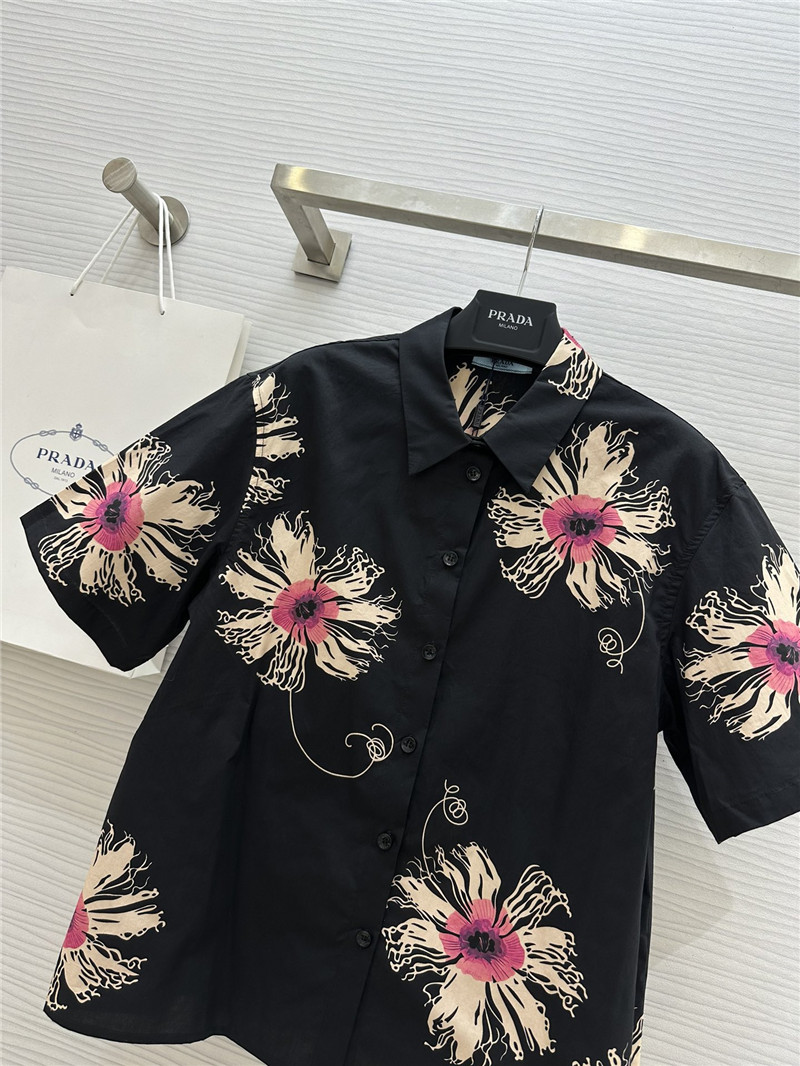 Pra*a printed short-sleeved shirt replicas clothes