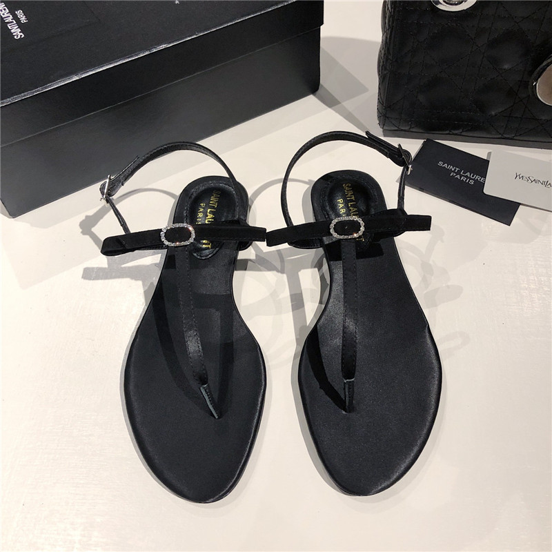 Sa1nt Lau*nt black suede t-strap flip flop flat sandals