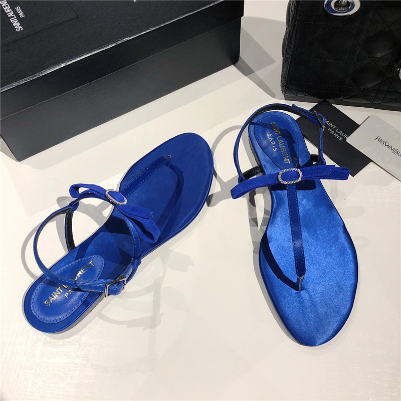 Sa1nt Lau*nt blue suede t-strap flip flop flat sandals