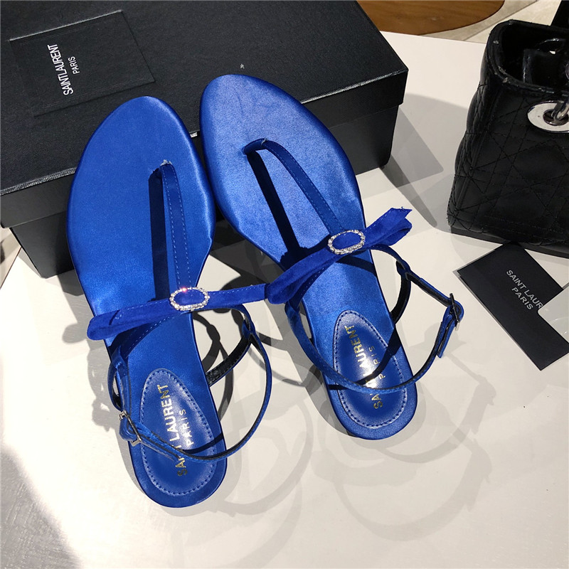 Sa1nt Lau*nt blue suede t-strap flip flop flat sandals
