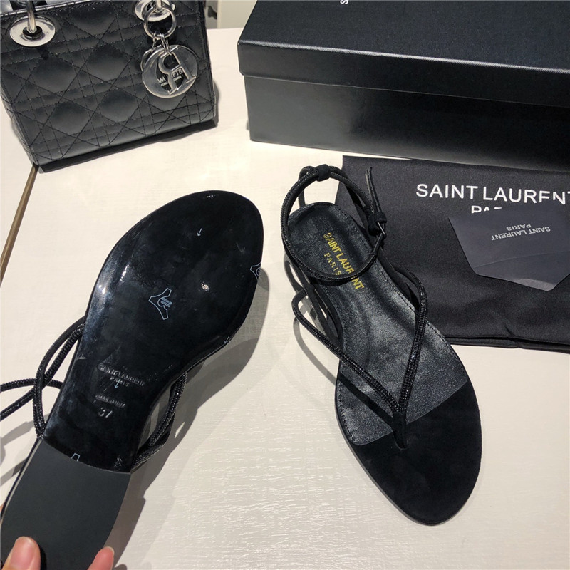 Sa1nt Lau*nt nadja black suede rhinestone flat sandals
