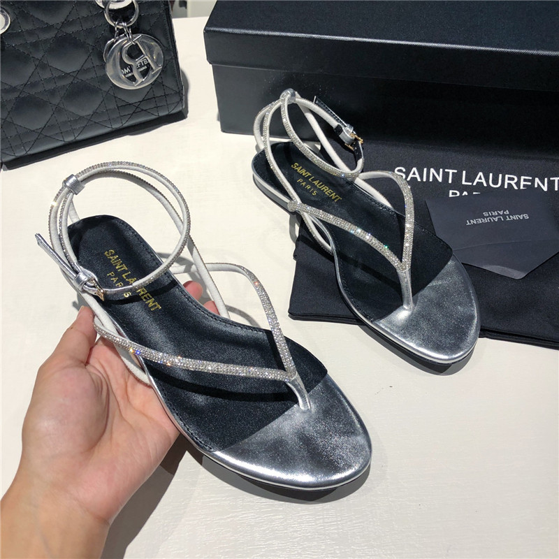 Sa1nt Lau*nt nadja silver rhinestone flat sandals