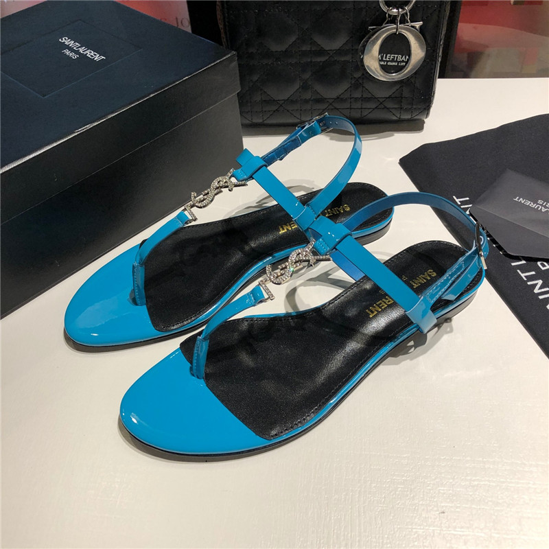 Sa1nt Lau*nt cassandra blue patent crystal metal sandals
