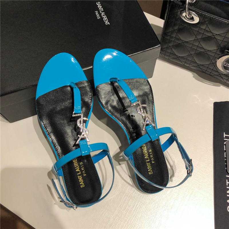 Sa1nt Lau*nt cassandra blue patent crystal metal sandals