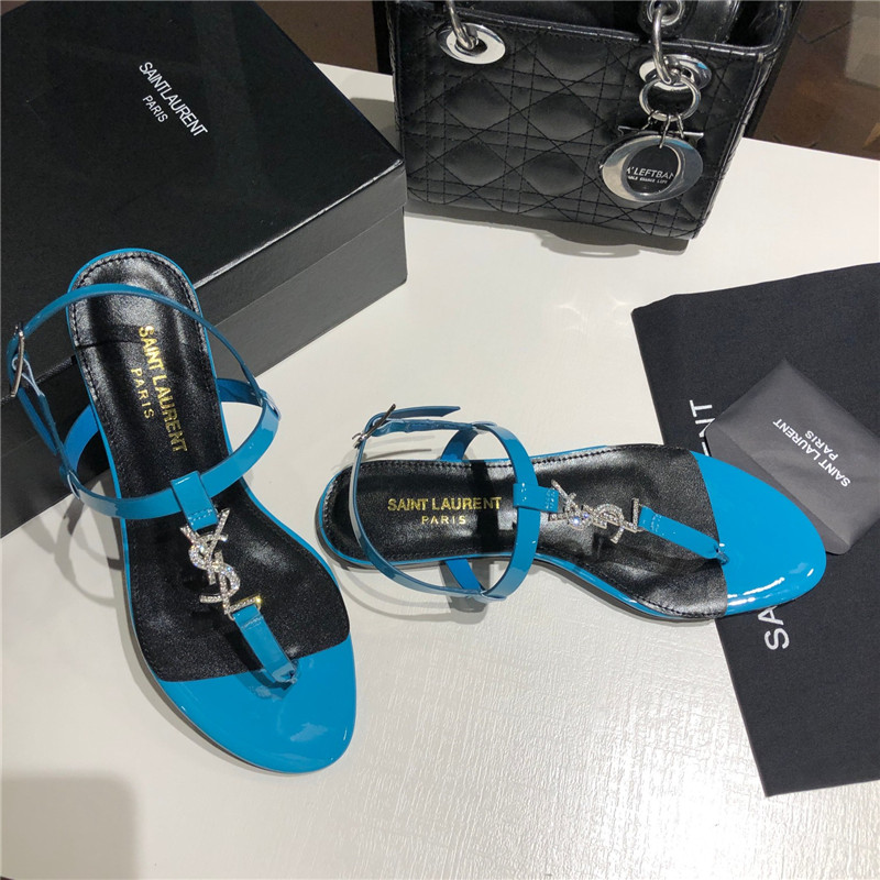 Sa1nt Lau*nt cassandra blue patent crystal metal sandals