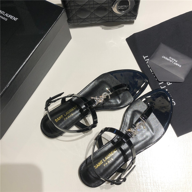 Sa1nt Lau*nt cassandra black patent crystal metal sandals