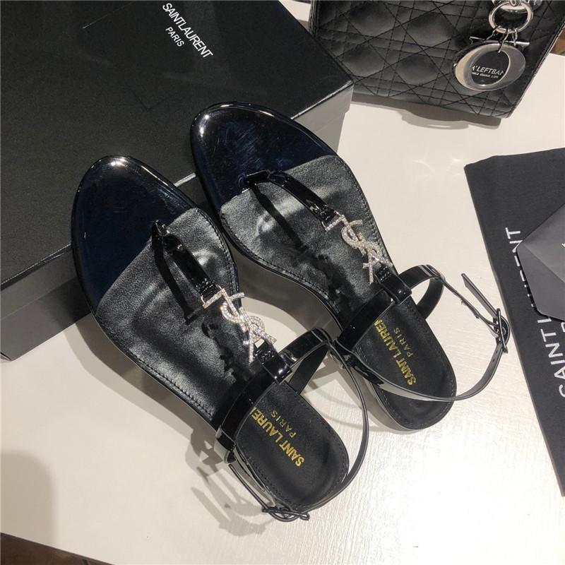 Sa1nt Lau*nt cassandra black patent crystal metal sandals