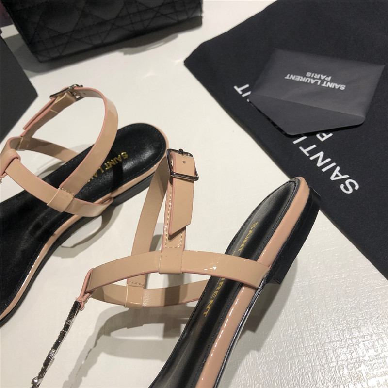 Sa1nt Lau*nt cassandra beige patent crystal metal sandals