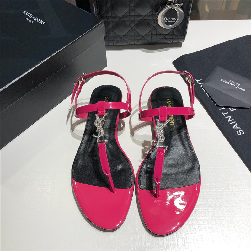 Sa1nt Lau*nt cassandra fuchsia patent crystal metal sandals