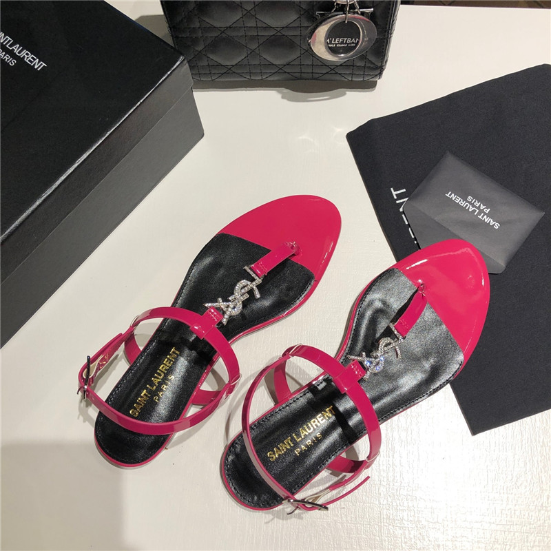 Sa1nt Lau*nt cassandra fuchsia patent crystal metal sandals
