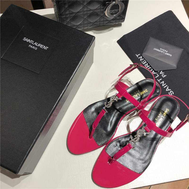 Sa1nt Lau*nt cassandra fuchsia patent crystal metal sandals
