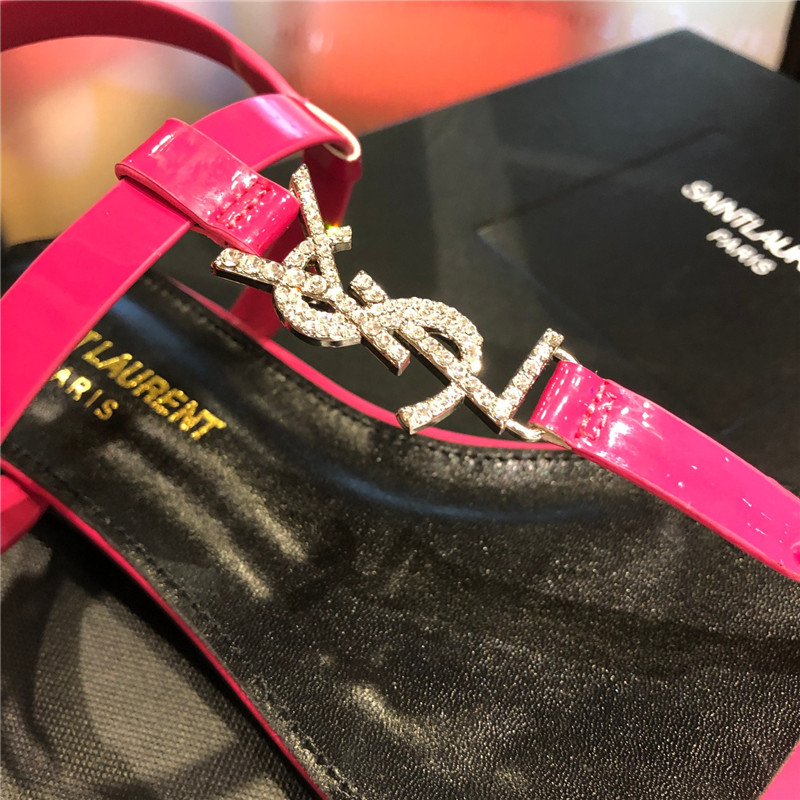 Sa1nt Lau*nt cassandra fuchsia patent crystal metal sandals