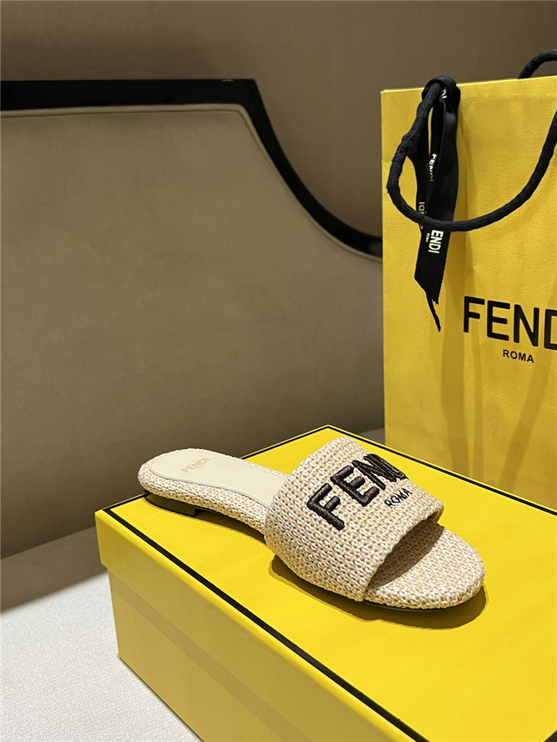 F**di signature fabric beige cotton fiber slides