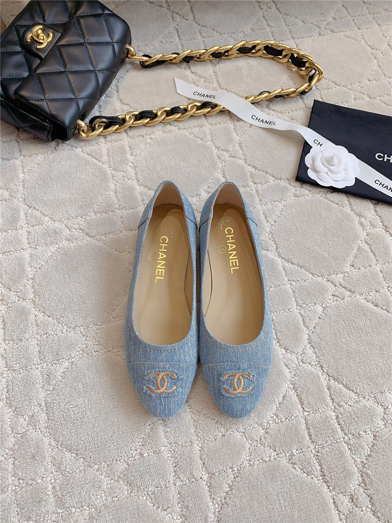 Ch**el light blue denim ballet flats