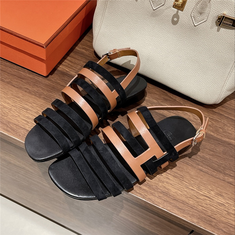H**me5 ephese sandal in black suede and calfskin