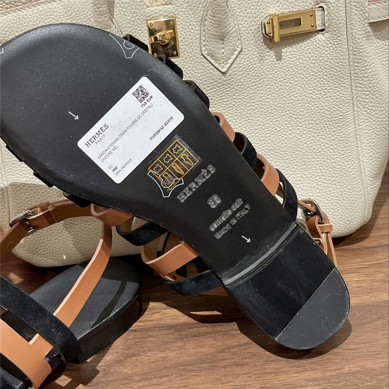 H**me5 ephese sandal in black suede and calfskin
